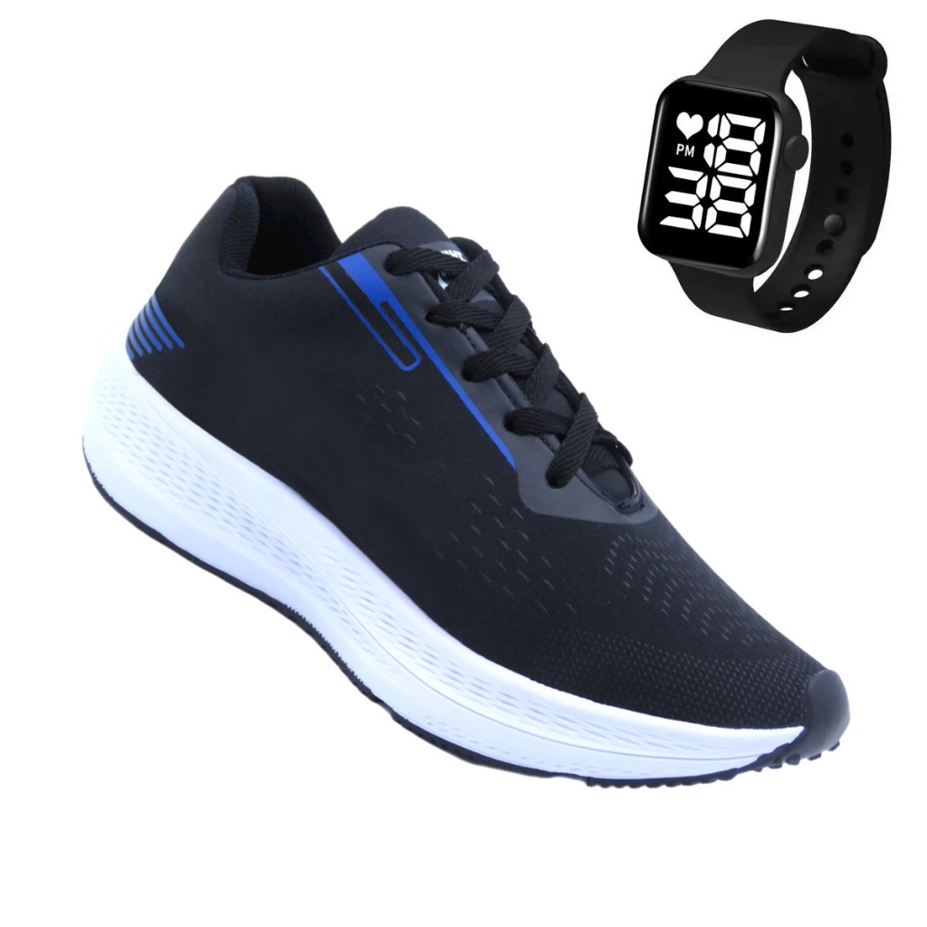 tenis masculino + relogio digital tenis masculino excelente qualidade mais relogio digital