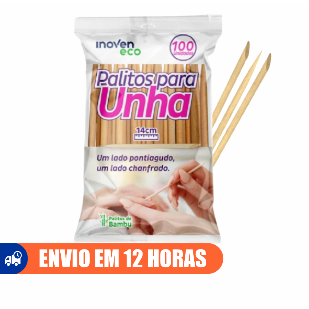 Palito Unha Chanfro Bambu Manicure Laranjeira 14cm 100un Inoven