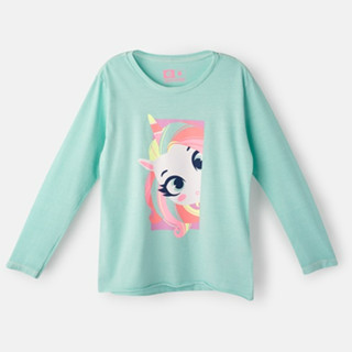 Camiseta Infantil Manga Longa Algodão Unicórnio Shine - Puket