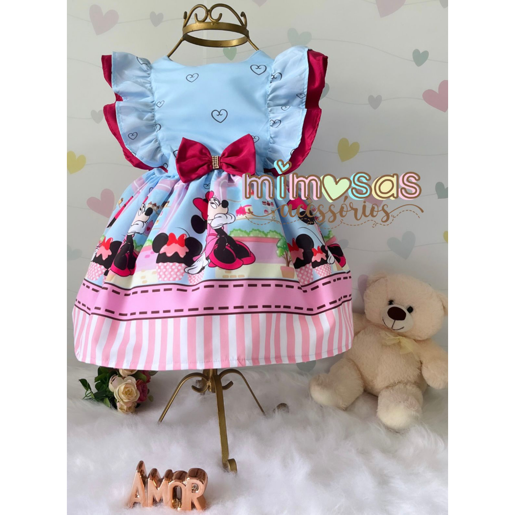 Vestido Temático Infantil Similar A Doceria da Minnie Minnie Rosa Minie Doce Doces