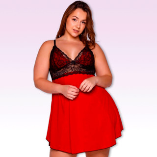 Camisola Plus Size Scheila Com Renda Sexy Sem Bojo