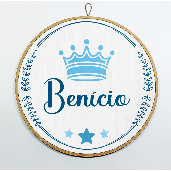 Decoração Enfeite Bastidor Porta Maternidade Quadro Quarto de Bebê Coroa Realeza Menino