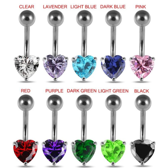 Kit 12 Piercing de Umbigo Aço Cirúrgico com Pedra de Zircônia Antialérgico