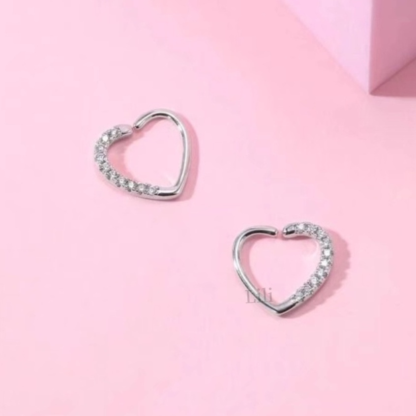Kit 2pçs Piercing coração com padra zircônias daith helix cravejado