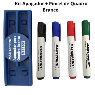 Kit Pincel Para Quadro Branco Recarregável 2 Cores Diversas e Apagador Quadro Branco Mast…