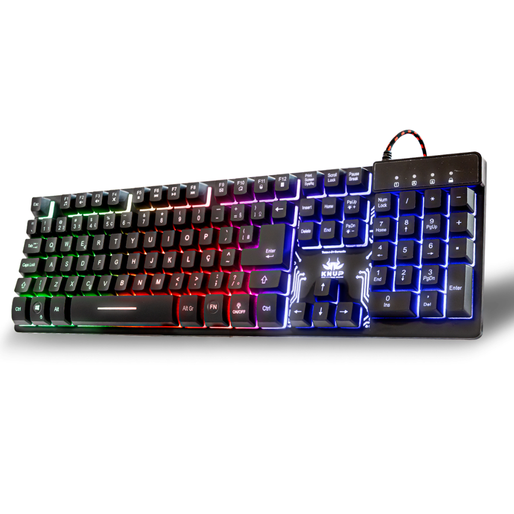 Teclado Gamer Multimídia com iluminação RGB Anti-Ghosting Ergonômico