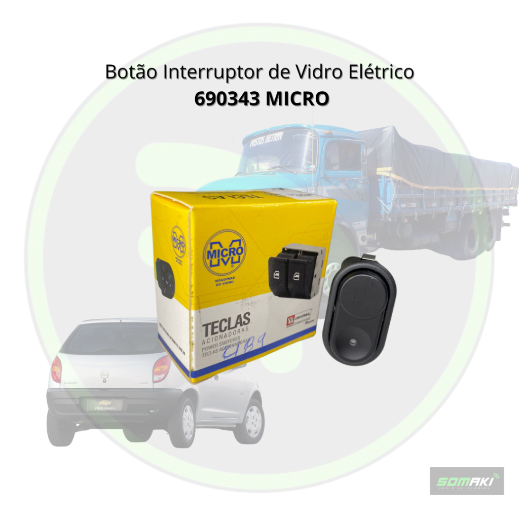 Comando Botão Interruptor Vidro Elétrico 690343 Micro Chevrolet Celta GI/ Mercedes Benz Caminhões