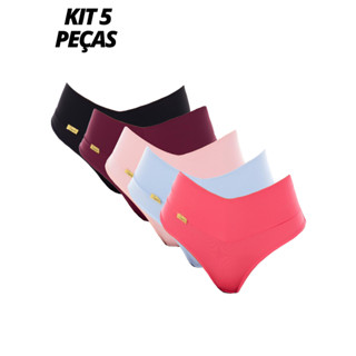 Kit 5 Calcinha Cinta Modeladora Cós Alto Fio Dental Duplo Cintura Alta Tanga Conforto Lingerie em Oferta na Shopee