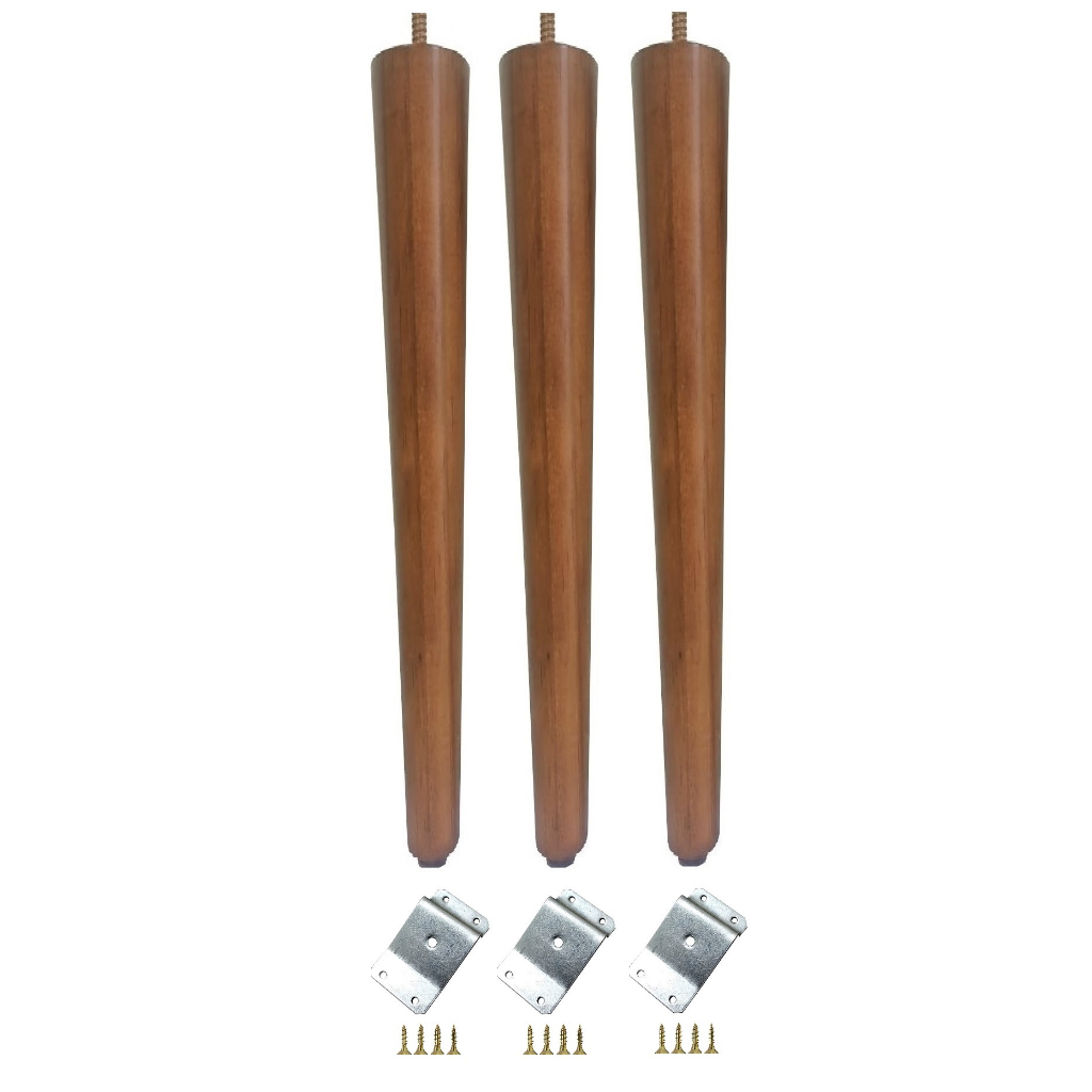 3 Pés Palito 60cm Parafuso 5/16 Madeira Pinus + 3 Chapinha Chapa Metal Inclinada + Parafusos - JT HOME