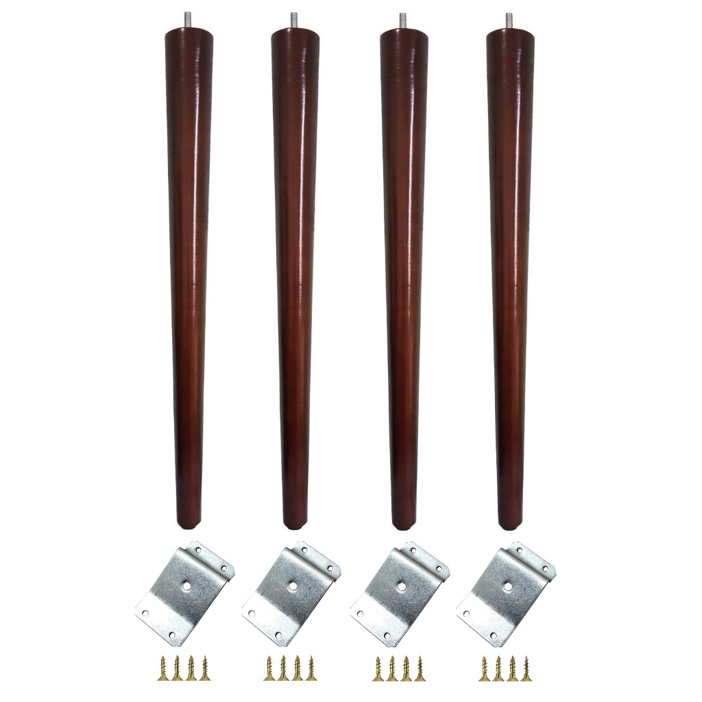 4 Pés Palito 60cm Parafuso 5/16 Madeira Pinus + 4 Chapinha Chapa Metal Inclinada + Parafusos - JT HOME