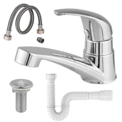 Kit Torneira Banheiro Bancada Abs Cromado + Válvula 7/8 Cromada + Engate 40cm + Sifão Branca