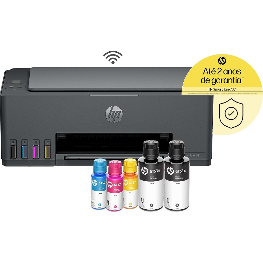 Impressora Multifuncional HP Smart Tank 581 Tanque de Tinta Colorida Wi-Fi (4A8D5A) - Impressora, Copiadora e Scanner