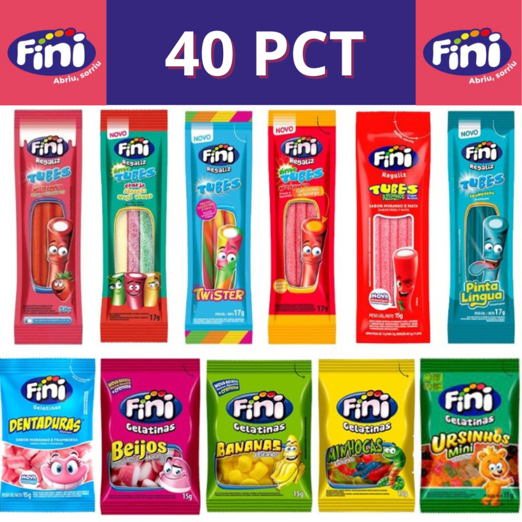 Kit Com 40 Pacotes de Bala Fini Sabores Variados - Envio Imediato