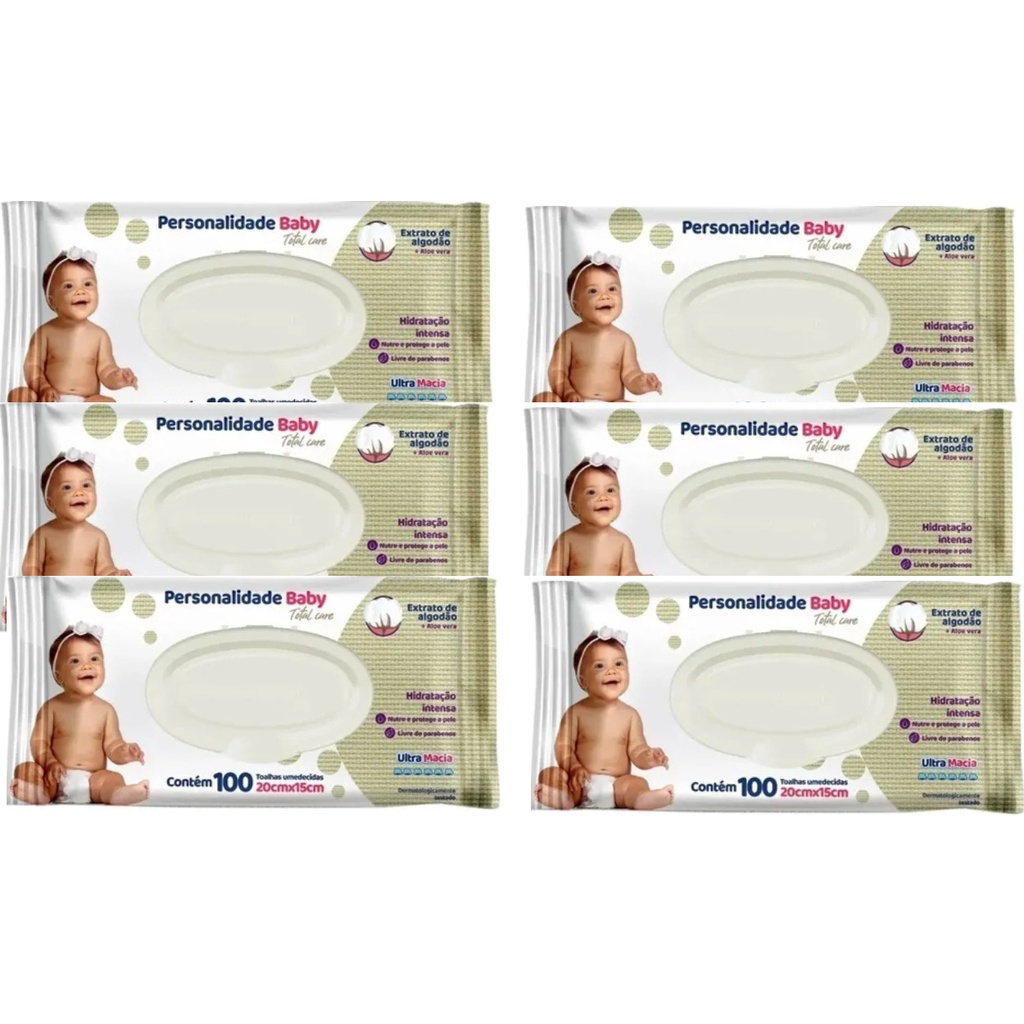 Kit 6x Toalhas Umedecidas Personalidade 100un | Extra Macias + Hipoalergênicas + Envio Rápido