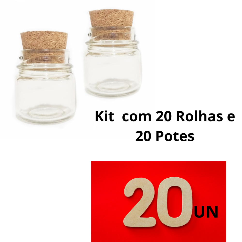 Conj C/ 20 Und Potinhos de Vidro 40ml - Redondo - Tampa Rolha Cortiça