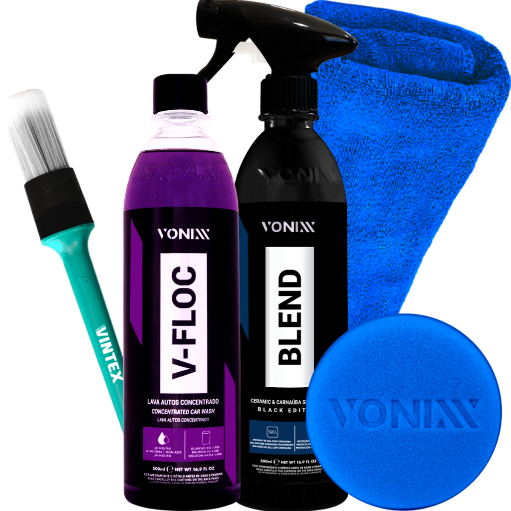 Kit Shampoo V-Floc Lava Autos Cera Blend Spray Black Vitrificadora Pincel Interno Vintex