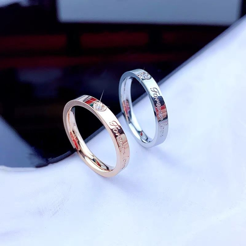 Par De Aliança de amor eterno com letras em Forever love, aço de titânio, amor, diamante, ouro rosa, celebridade da internet, anel de casal popular