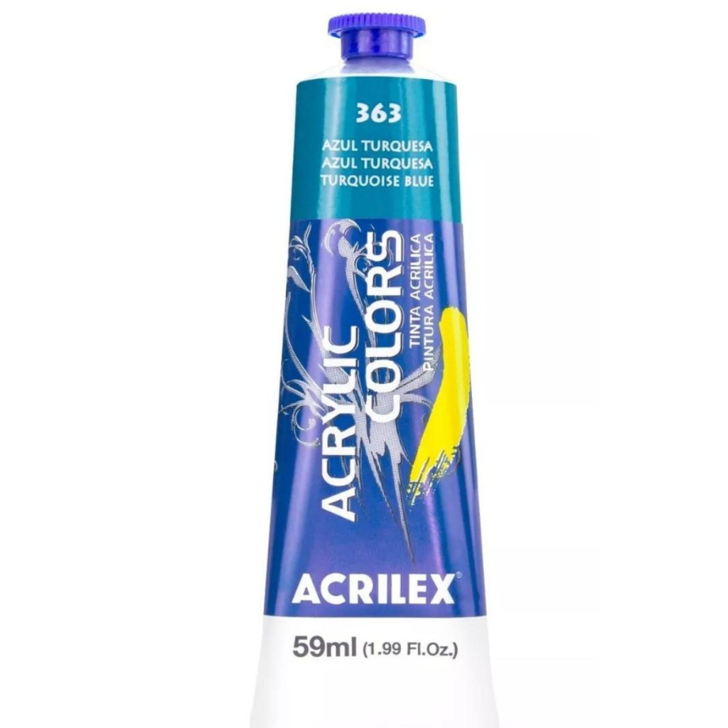 Tinta Acrílica para Pintura em Tela Acrilex Bisnaga grande de 59ml Cor: 363 - Azul Turquesa