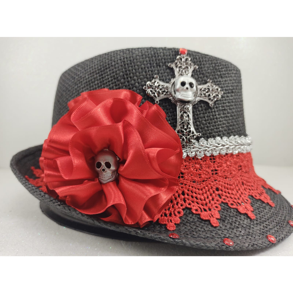 Chapéu Pombagira Preto Prata Vermelho Rosa Caveira Cruz Calunga Umbanda Candomble Lebara