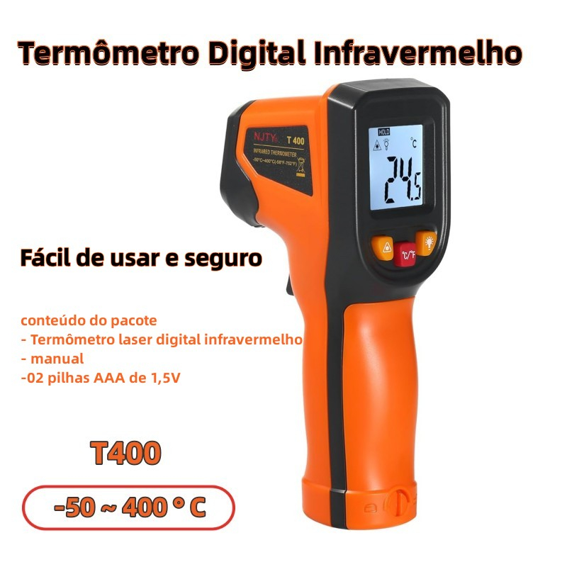 Termômetro Digital Infravermelho -50 ~ 400 ° C Termômetro Sem Contato De Temperatura A Laser Pistola + Vem com 2 baterias