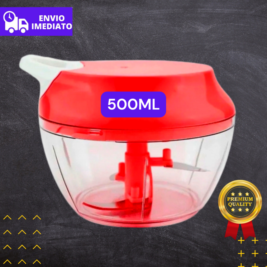 Processador De Alimentos Manual 500ml Com 3 Lâminas Inox Premium