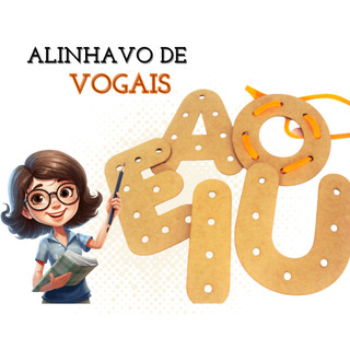 Rêf 065 - Jogo Pedagógico Alinhavo de VOGAIS Brinquedos Educativos Sensorial Autismo - Didático Alfabeto Autista