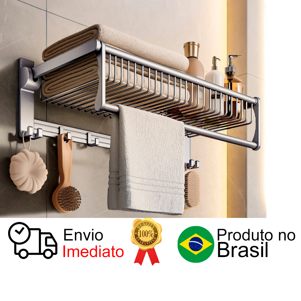 Suporte de Toalha e Organizador Com Praticidade e Estilo Cromado Brilhante Instalação Fácil em Oferta na Shopee