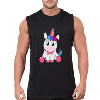 Regata Masculina Camiseta Algodão Fio Penteado Unicórnio Meigo Fofo