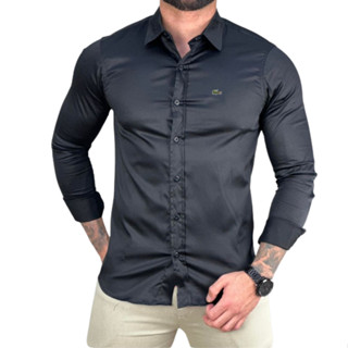 Camisa Social Masculina Preto LCT Algodão Manga Longa Slim Fit Luxo