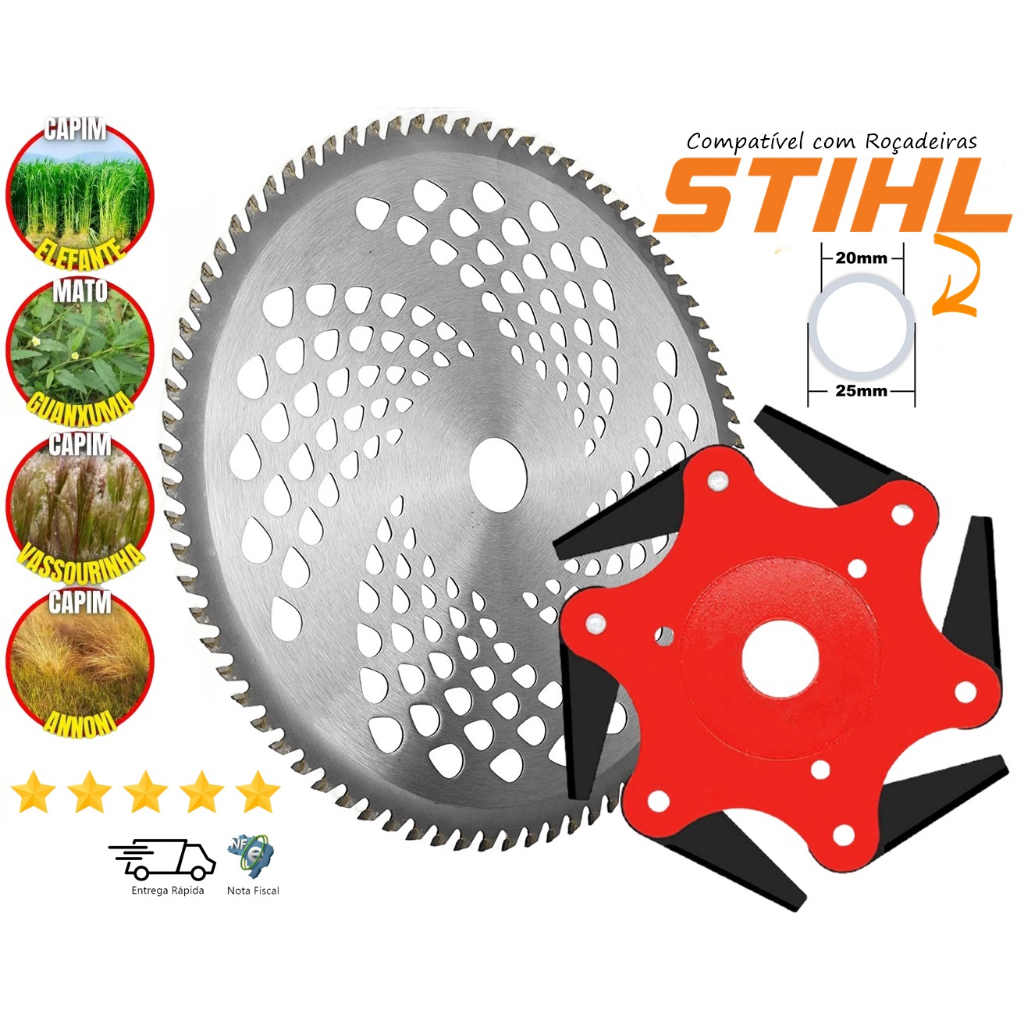 Lâminas P/ Roçadeiras Stihl Moto-poda 6 Pontas + Disco 80d