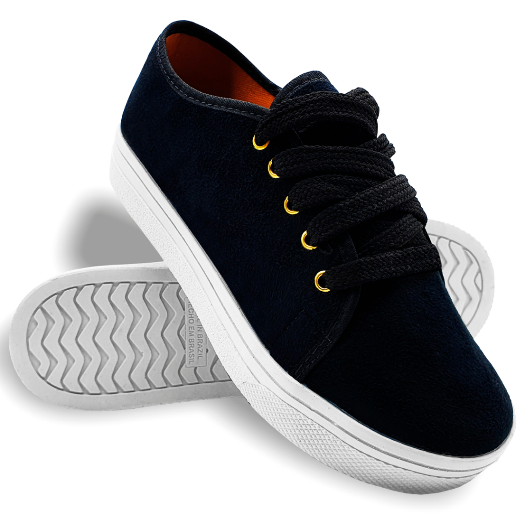 Tênis Feminino Casual Slip on Preto Branco Confortavel Macia Sapato