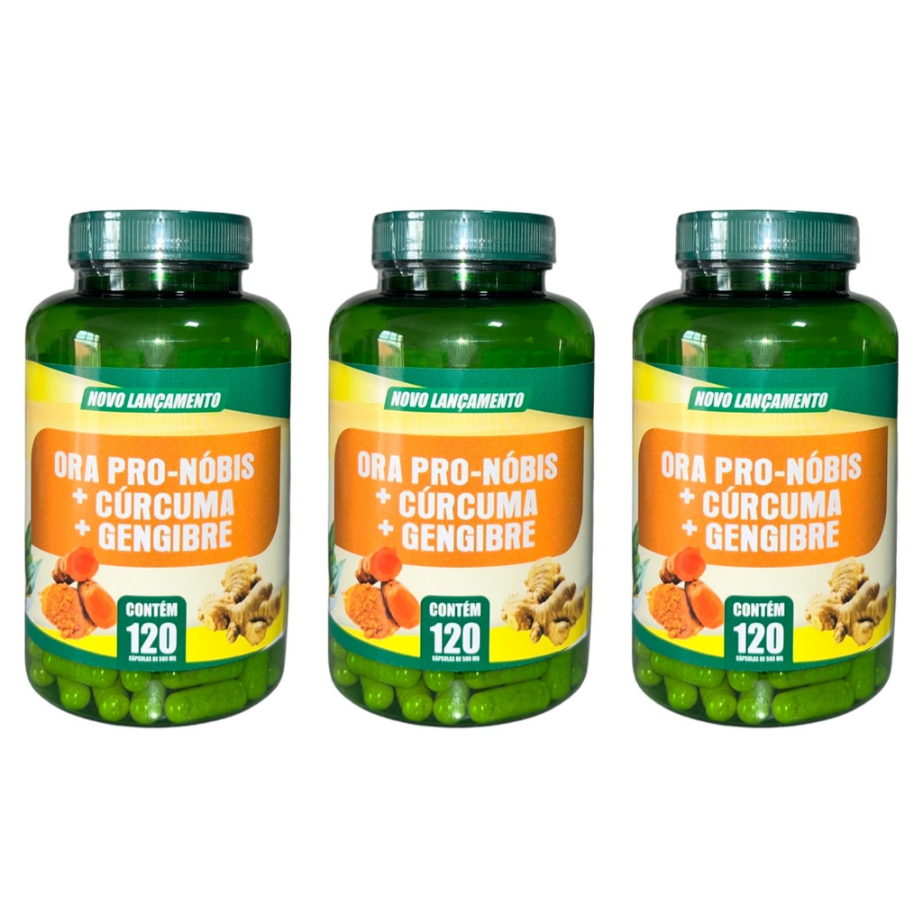 3x Ora-Pro-Nóbis + Cúrcuma + Gengibre - 360 cápsulas - 500mg - VIVA