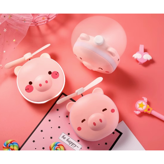 Mini Espelho Ventilador Porquinho Rosa Usb Iluminação Luz Led Para Maquiagem Portátil em Oferta na Shopee