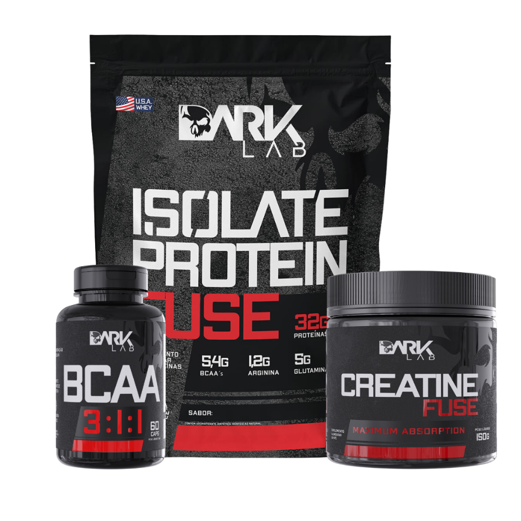 Kit Whey Isolate Protein Fuse 900g + Creatina Monohidratada Fuse 150g + BCAA 3:1:1 60 Cápsulas Dark Lab