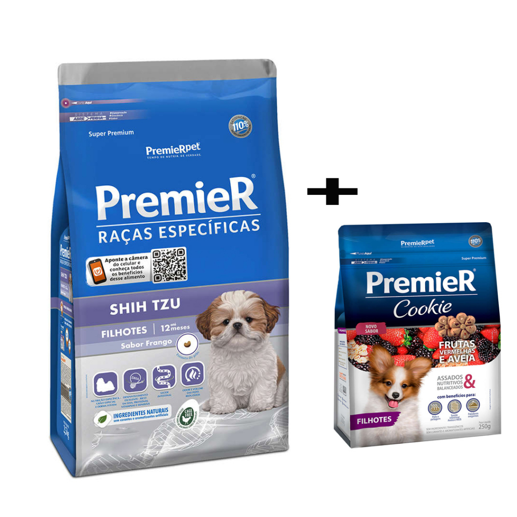 Ração Premier Pet Raças Específicas Shih Tzu Filhote 2,5kg + Cookie Premier Frutas Vermelhas