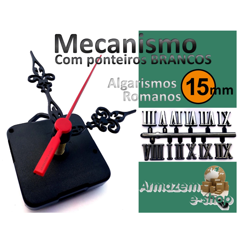 Kit 2 Maquinas De Relogio 22mm + Numeros Romanos + Ponteiros em Oferta na Shopee