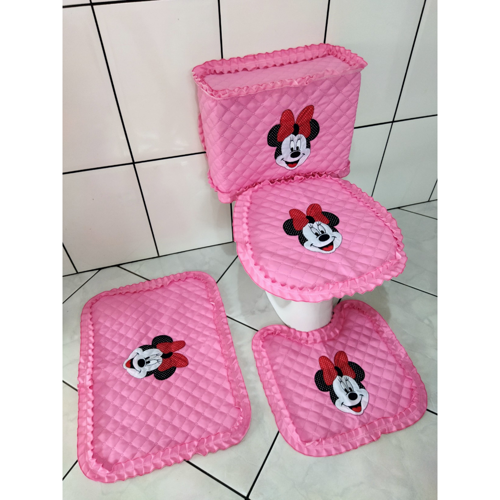 Kit 4 peças de banheiro Minnie fofa bolinha jogo de tapetes capa para caixa acoplada tampa vaso sanitário tecido