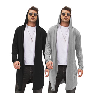 Cardigan Masculino Sobretudo Blazer Estiloso Comprido Casaco Longo com Capuz