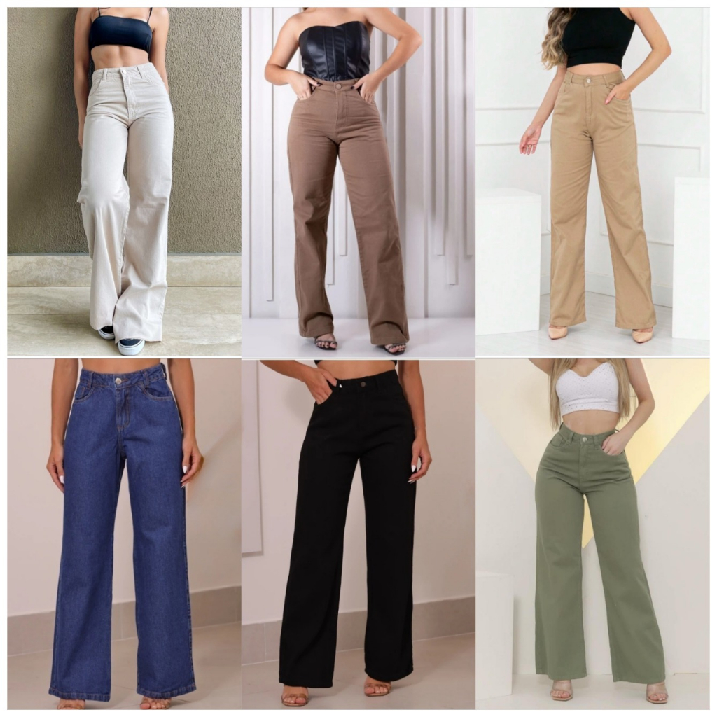 Calça Wide Leg Pantalona Jeans Feminina Cintura Alta Levanta Bumbum--88 em Oferta na Shopee