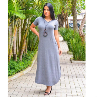 Vestido Feminino Manga Curta Decote Redondo Varias Cores E Estampas Listra Onca Abertura Lateral Viscolycra