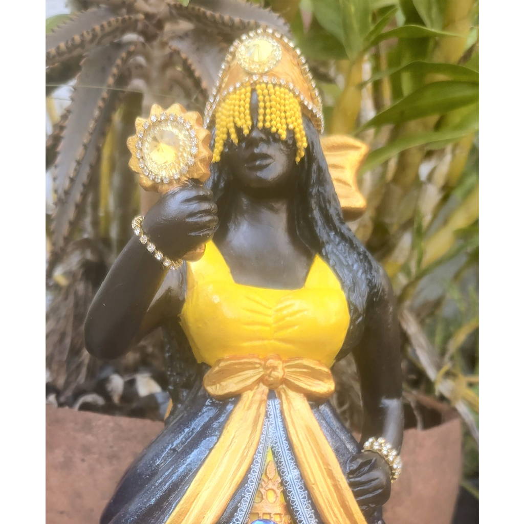 Imagem Oxum Dandalunda Deusa Africana Azul Marinho E Dourado 30cm