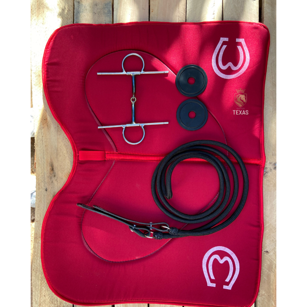 Kit Arreata Para Cavalo Montaria Passeio Manta Baixeiro + Rédea + Bridão Agulha + Protetor De Borracha