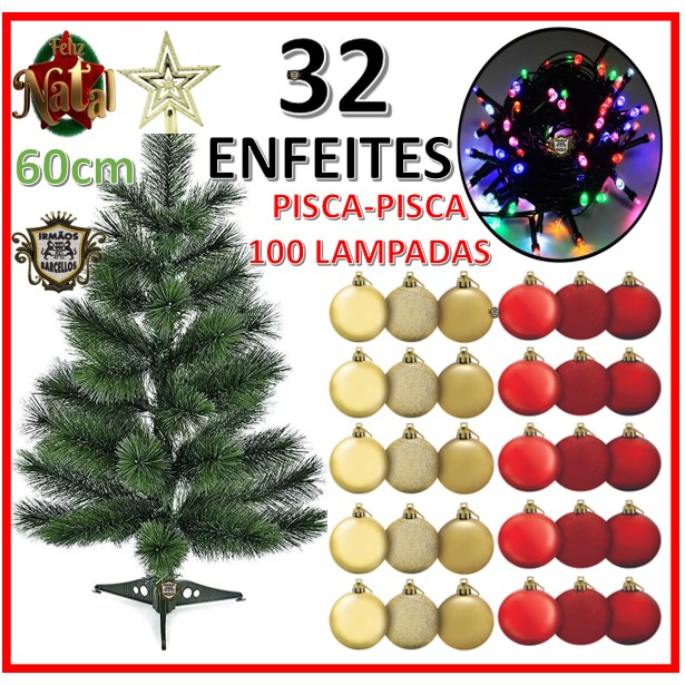 Arvore De Natal Pinheiro Decorada Completa Arvore de Natal Verde 60cm Arvores De Natal - Enfeites De Natal Rio Master