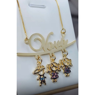 Colar De vovó neto neta Banhado A Ouro 18K para presente promocao com pingente de zirconia