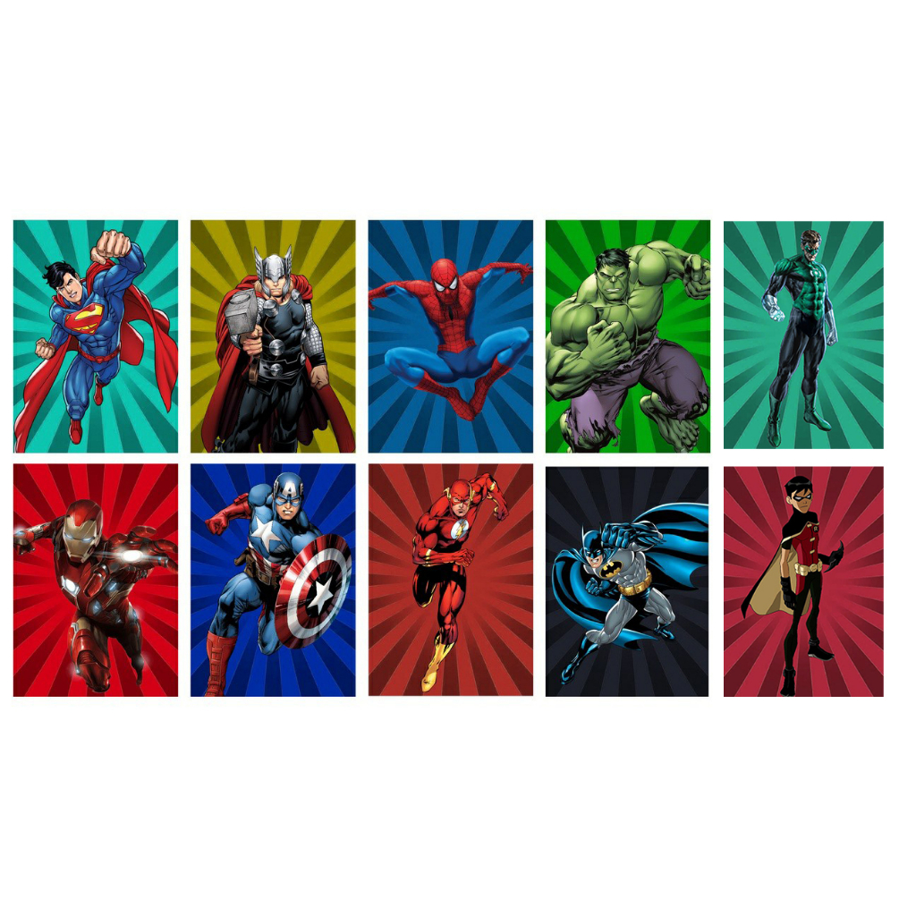 quadros herois super man homem aranha batman kids quadro decorativo heróis quadro 21x30