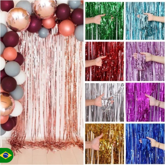 Cortina Metalizado para Festa 2mx1m painel decoração fita metalizada promocao