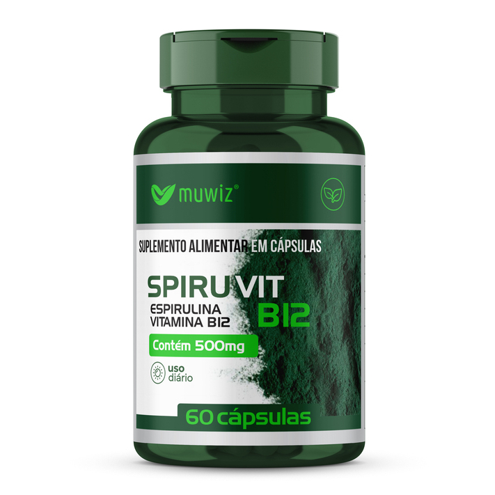 Espirulina 500mg 60 cápsulas com Vitamina B12 Espirulina 100% Pura Spiruvit