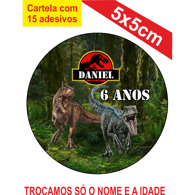 Adesivos Dinossauros Personalizados  5x5cm Festa Aniversário Lembrancinha