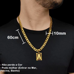 Cordão Masculino 10mm com Pingente Letra Fabricado em Moeda Antiga Temos todas as Letras