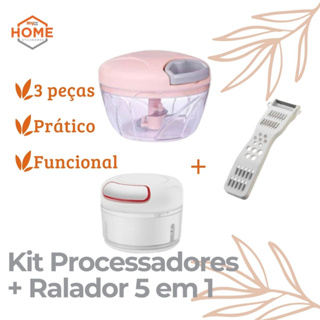 Kit Processador Triturador de Alimentos + Ralador Fatiador Cortador 5 em 1 + Mini Processa...